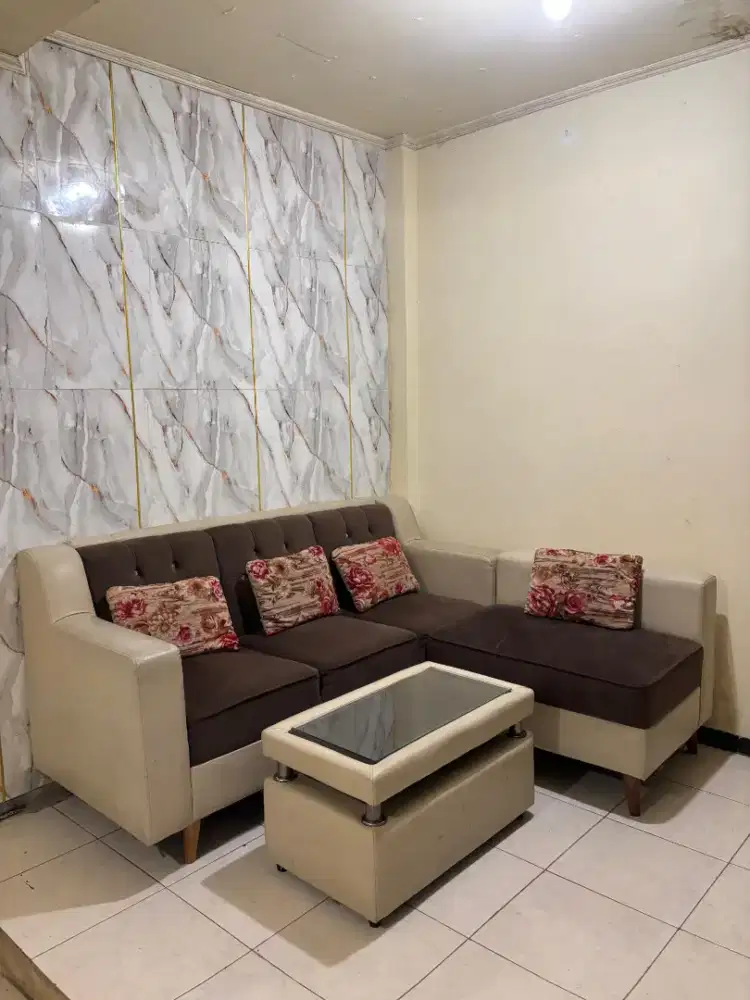 Sofa L + MEJA tatakan kaca