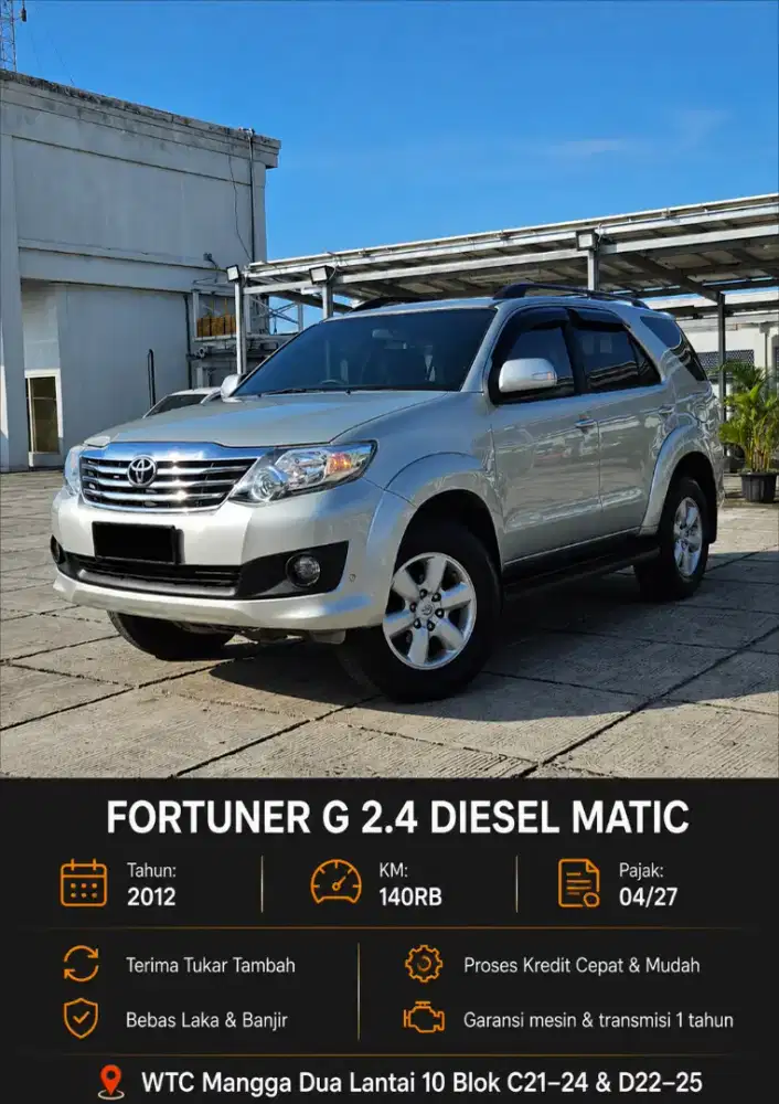 Fortuner G 2.4 disel matic tahun 2012 silver