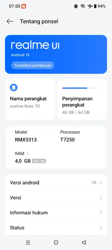 Realme note 70 hp casan