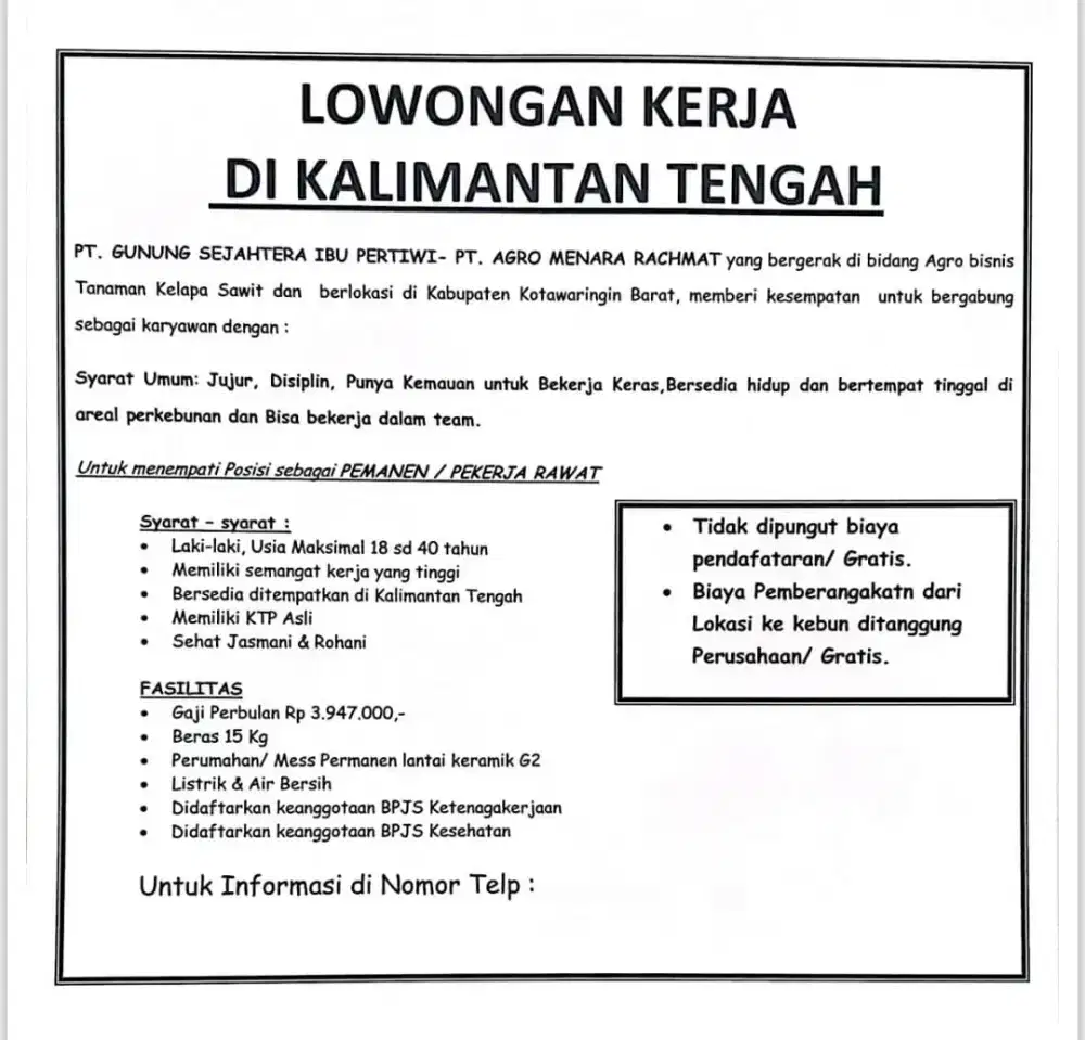 Lowongan perkebunan