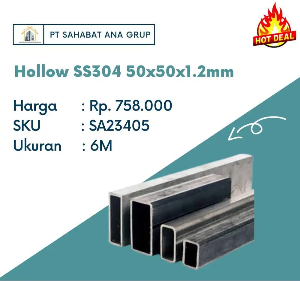 Hollow SS304 50x50x1.2mm