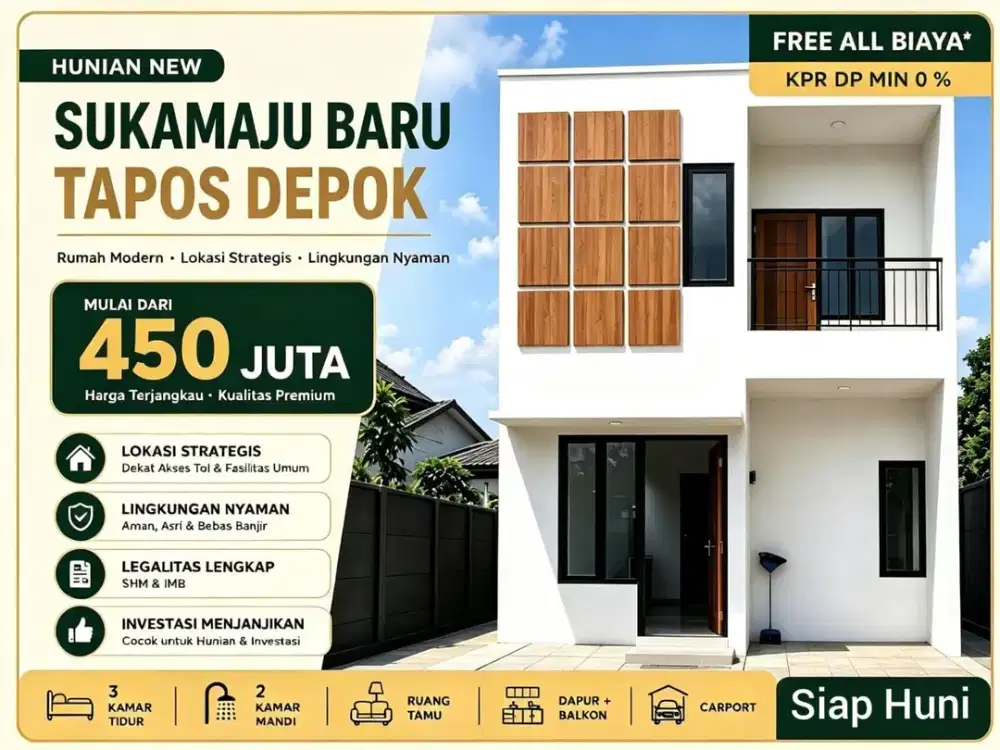 New! Rumah Siap Huni 2 Lantai Harga Terjangkau di Sukamaju Baru Tapos Depok
