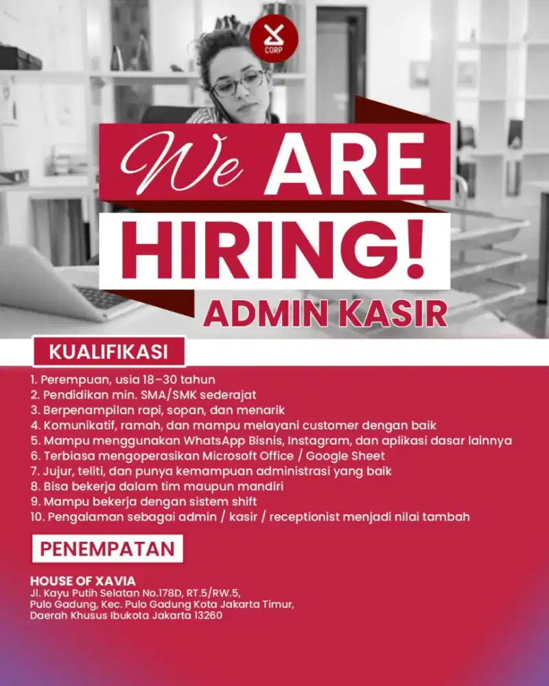 LOWONGAN KERJA – ADMIN KASIR