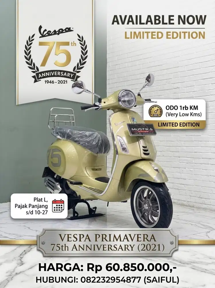 Odo 1rb Simpenan!!Vespa Primavera 75thn Anniversary 2021 Mulus-Mustika
