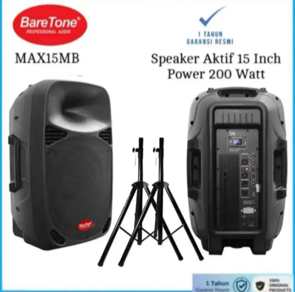 Speaker aktif 15 inch baretone max15mb bluetooth + stand speaker