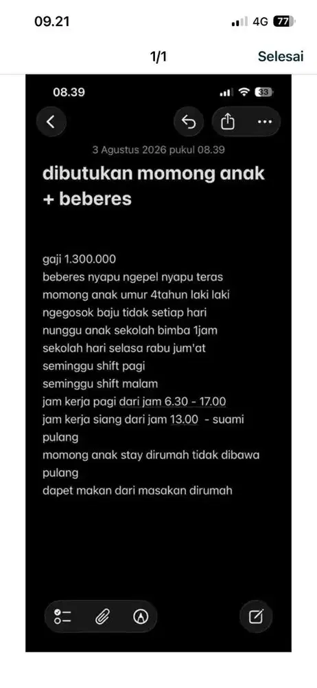 dicari momong anak + beberes