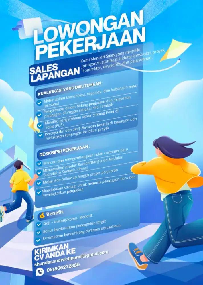 LOWONGAN SALES LAPANGAN – BANGUNAN MODULAR, SPANDEK & SANDWICH PANEL
