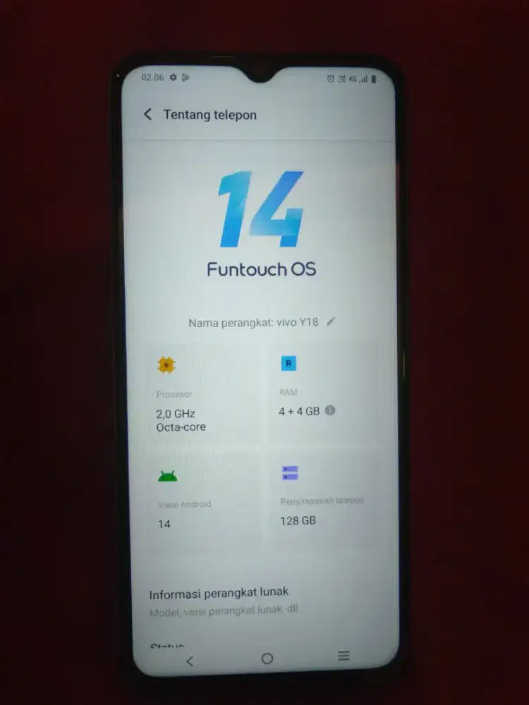 Di jual BU HP vivo Y18 NFC, ram 4+4/128, HP dan casan, lokasi jakpus.