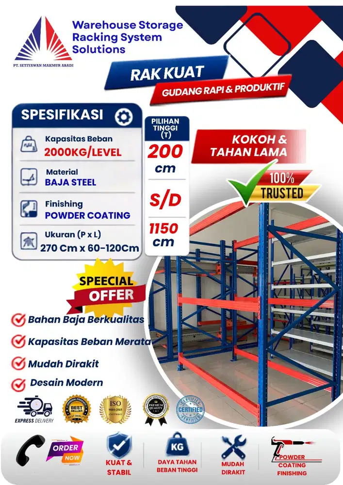 Rak Gudang Heavy Duty 2 - 4ton /Level bergaransi