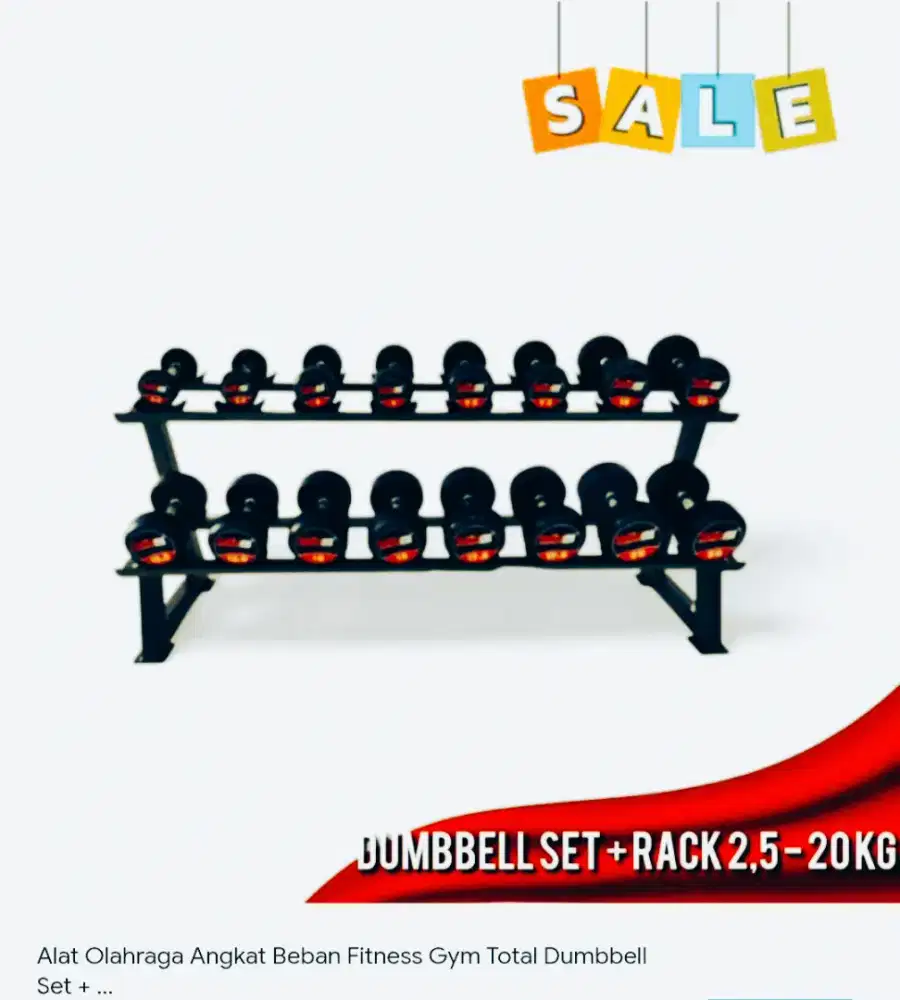 Dumbbell karet rubber dumbbell set+rak Total Fitness 2,5-20kg