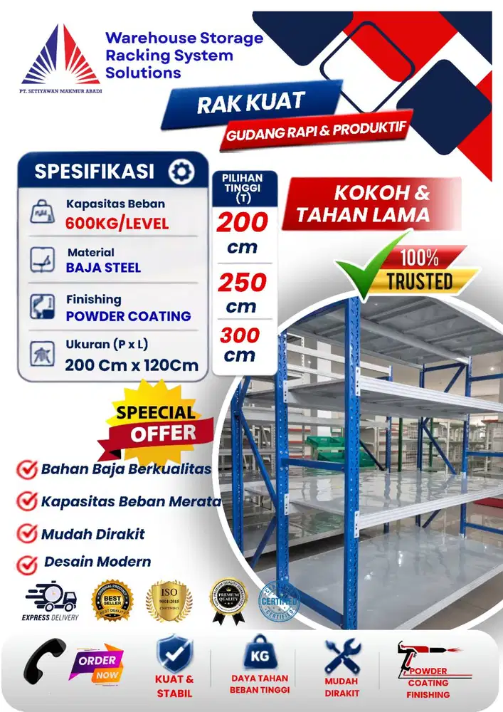 RAK SHELVING MEDIUM DUTY 600Kg PERLEVEL  ANTI KARAT ISO CERTIFICATED