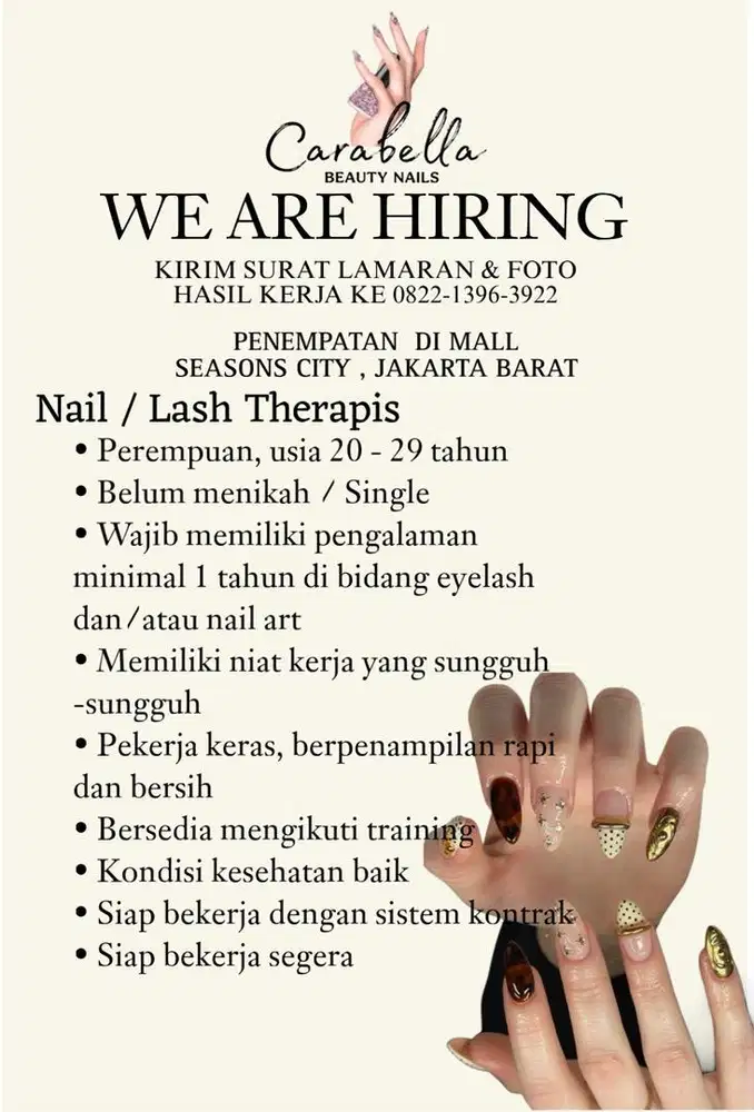 Info segera lowongan kerja thrapis nail/eyelash