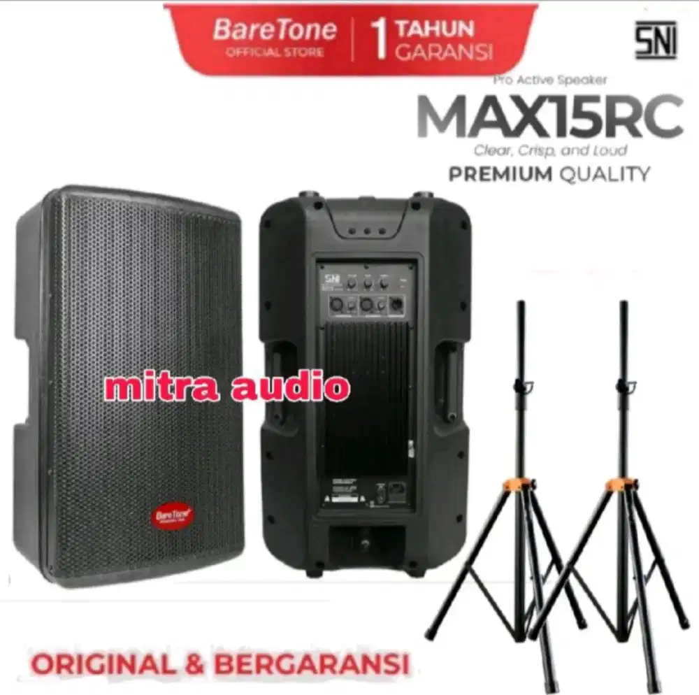 Speaker aktif 15 inch baretone max15rc 500Watt + stand speaker