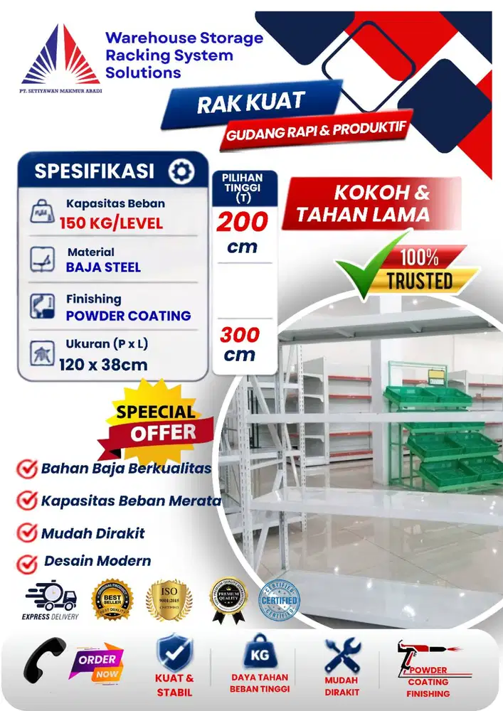 RAK SERBAGUNA RAK ARSIP ANTI KARAT 150KG/LEVEL SHELVING