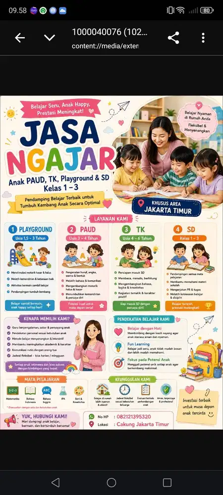 Jasa Mengajar Untuk PG , TK , SD
