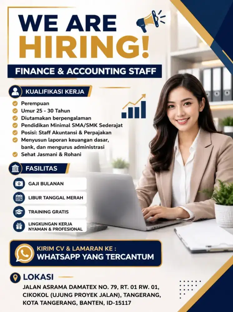 Dicari Admin Finance Keuangan Akuntansi & Perpajakan