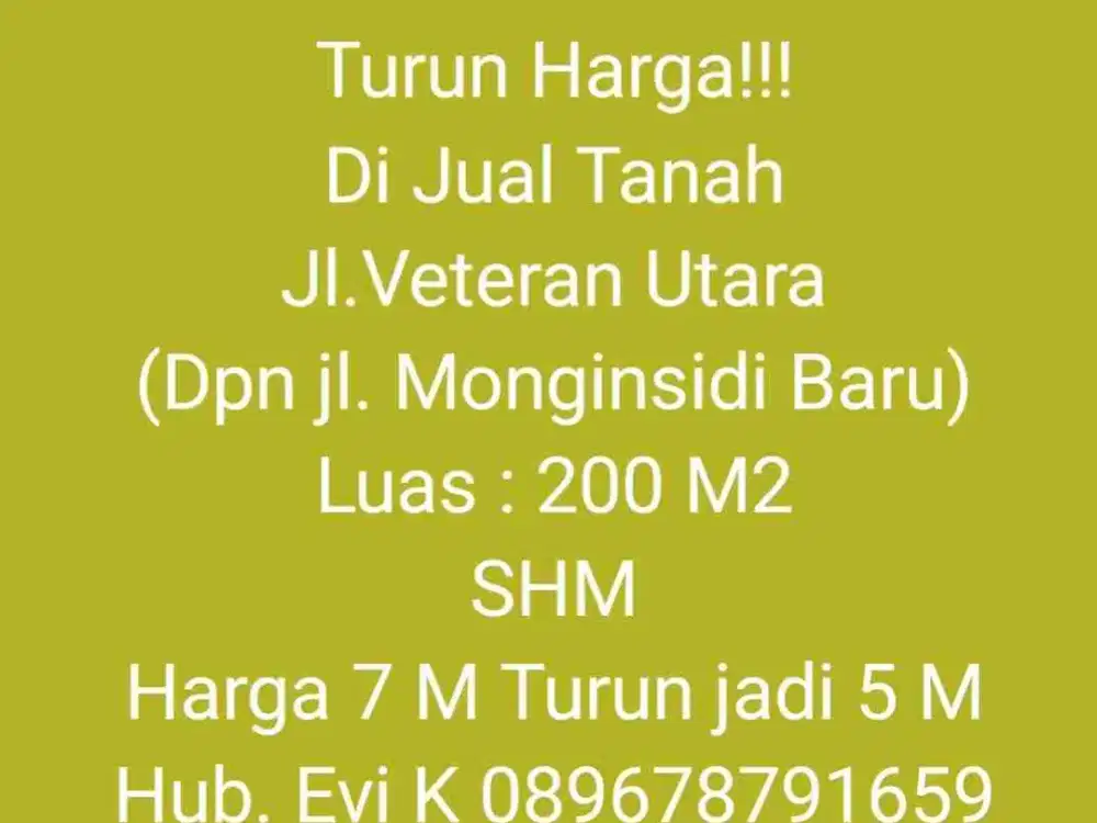 Turun Harga Tanah di Jl.Veteran Utara, Poros Jalan, Makassar