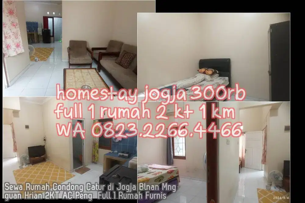 Sewa Rumah Condong Catur di Jogja Blnan Mngguan Hrian 2KT AC Peng