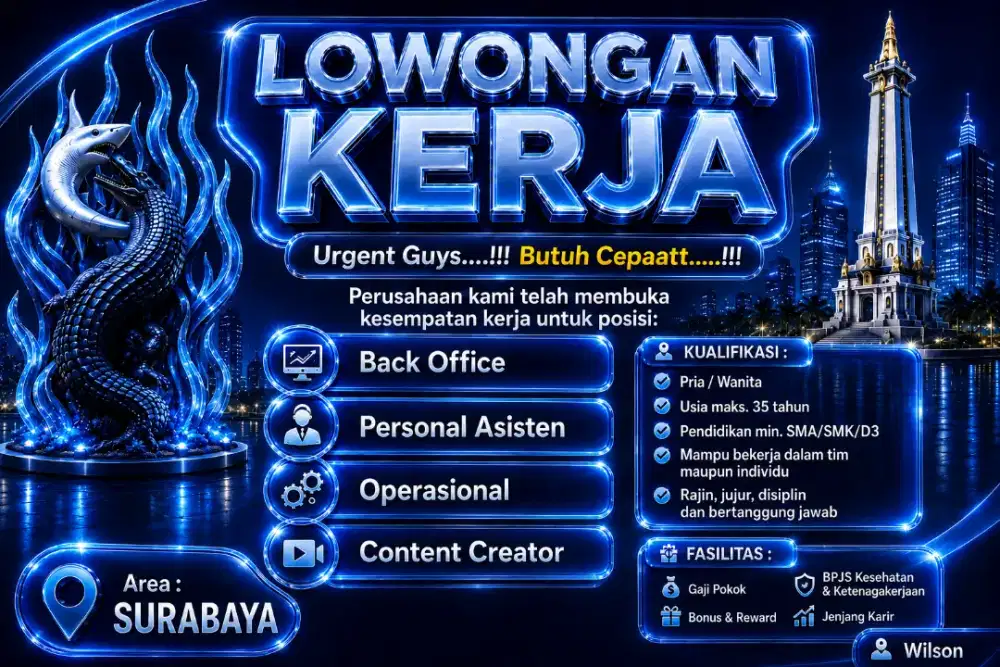 Dibutuhkan segera lowongan pekerjaan di Surabaya Pusat