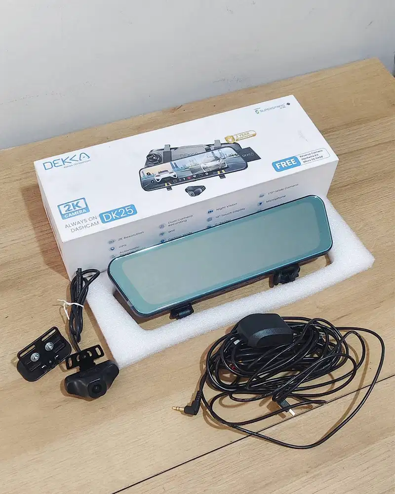LIKE NEW - Dashcam Mirror 2K Dekka Record Depan Belakang 24 Jam