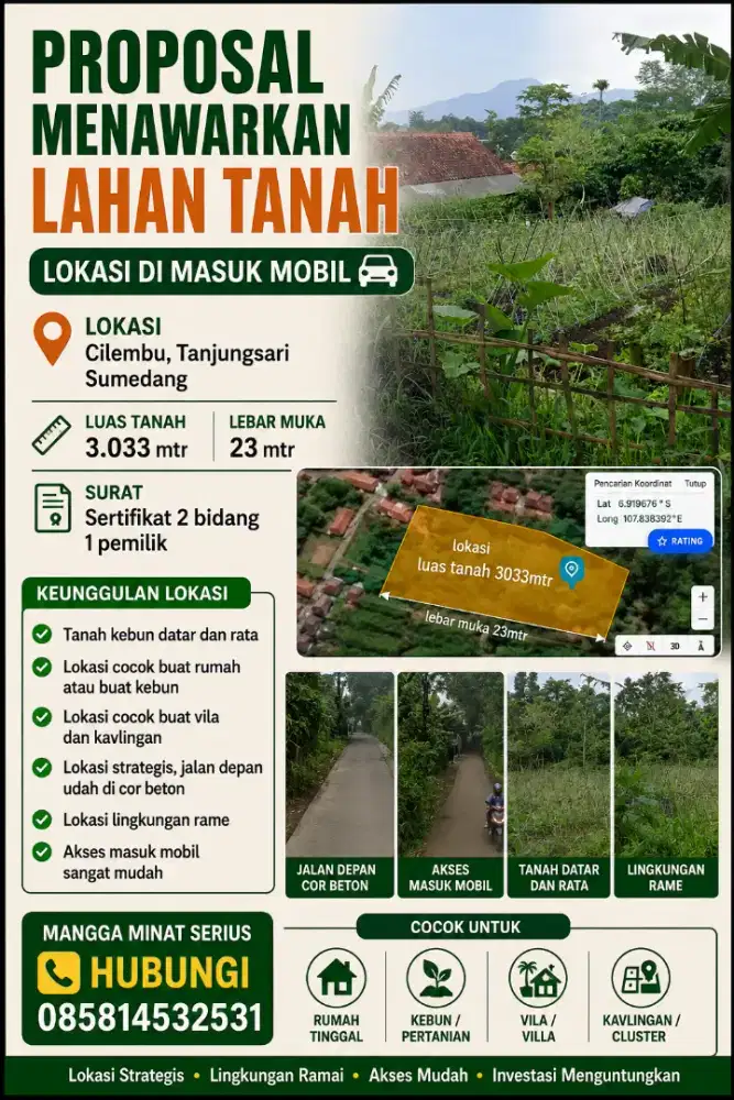 Tanah di jual cepat lokasi masuk mobil lokasi cilembu tanjungsari