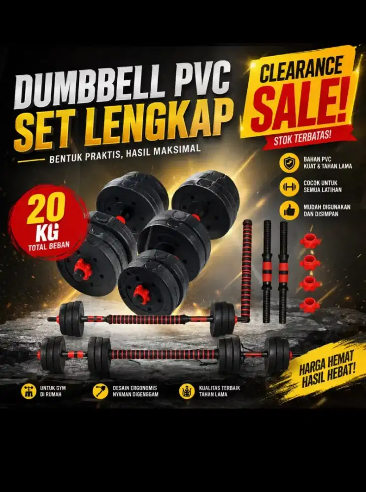 Dumbell set 20kg barbel besi, pasti awet 10thn, harga pasti termurah.