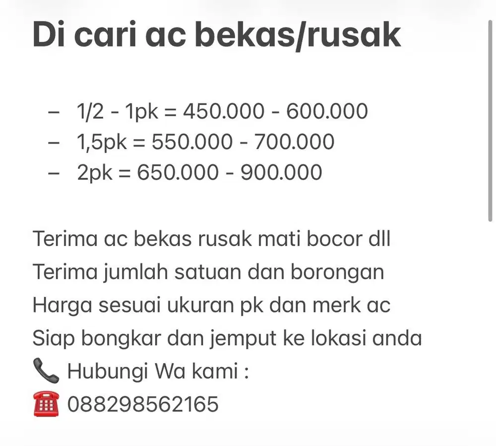 terima ac rusak bekas