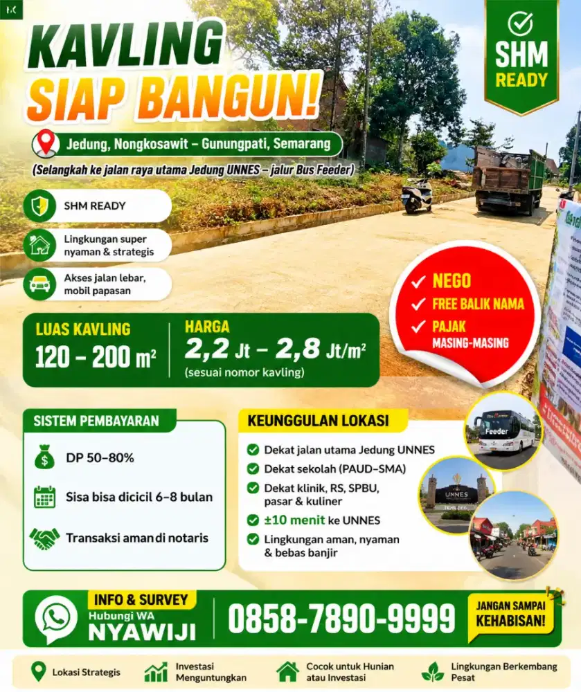 TANAH KAVLING CIAMIK SIAP BANGUN STRATEGIS PINGGIR JALAN