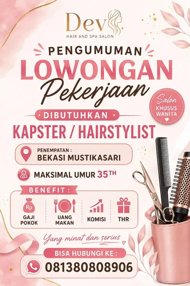 Dibutuhkan Kapster & hairstylist