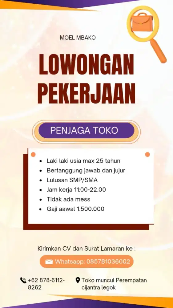 DI BUTUHKAN SEGERA LOWONGAN KERJA
