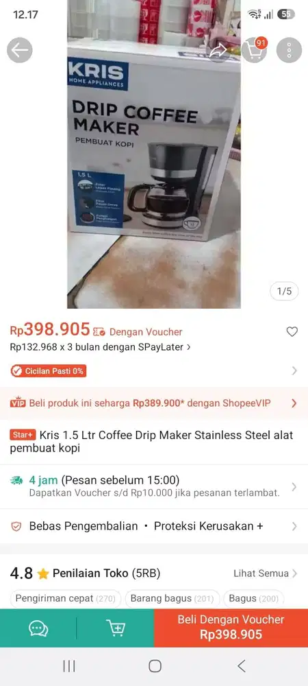 KRIS Drip Coffe Maker 1.5 L