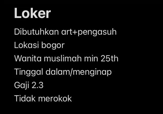 Loker ART Pengasuh Anak