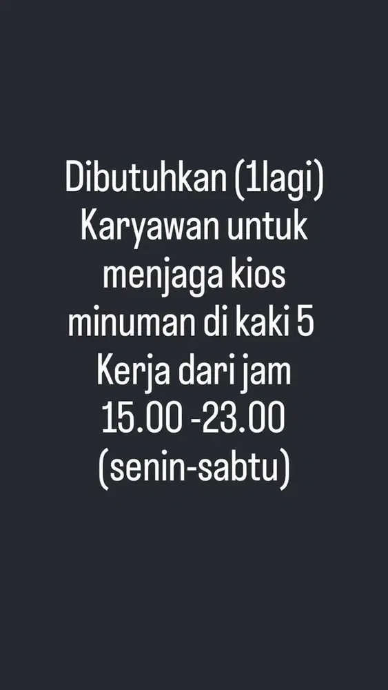 Lowongan kerja penjaga gerai melinuman (pria)