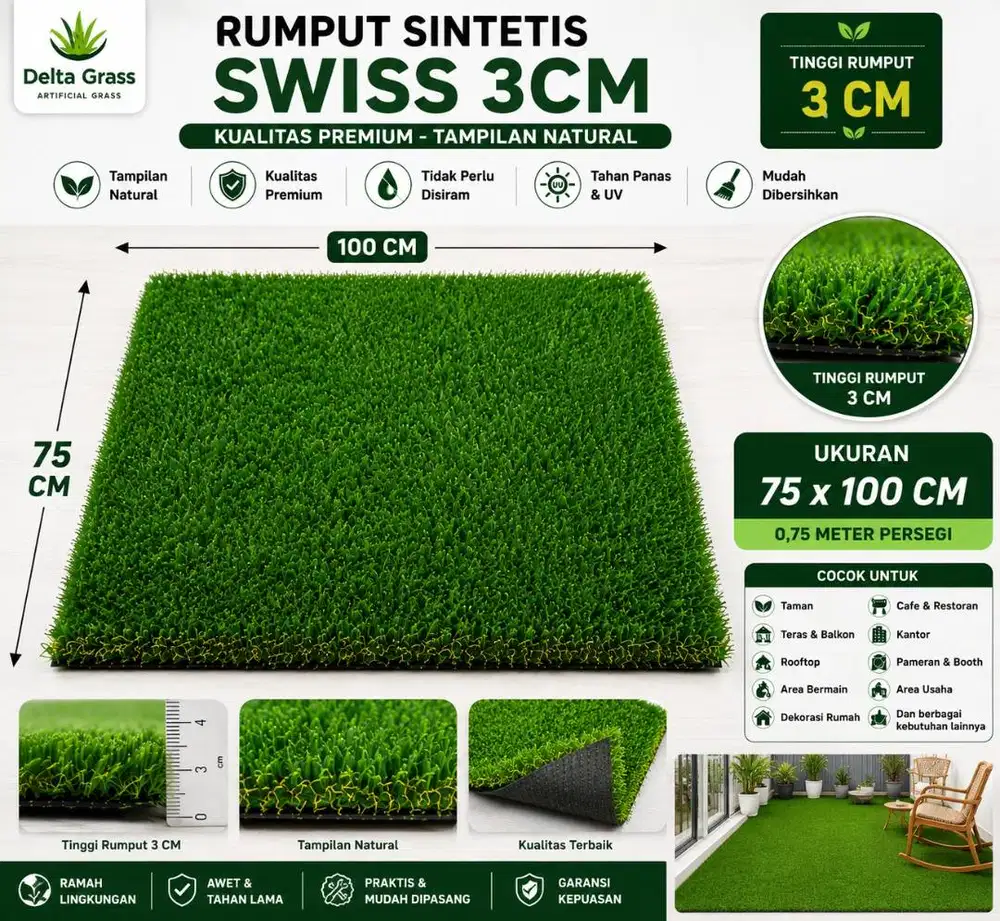 Rumput Sintetis Swiss 3CM 75x100 CM | Artificial Grass Premium Natural