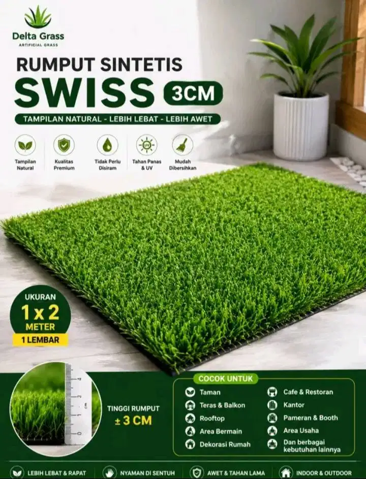 Rumput Sintetis Swiss 3CM 1x2 Meter | Artificial Grass Natural
