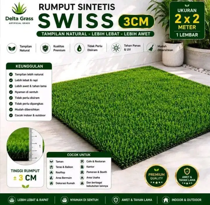 Rumput Sintetis Swiss 3CM Ukuran 2x2 Meter | Artificial Grass Natural,