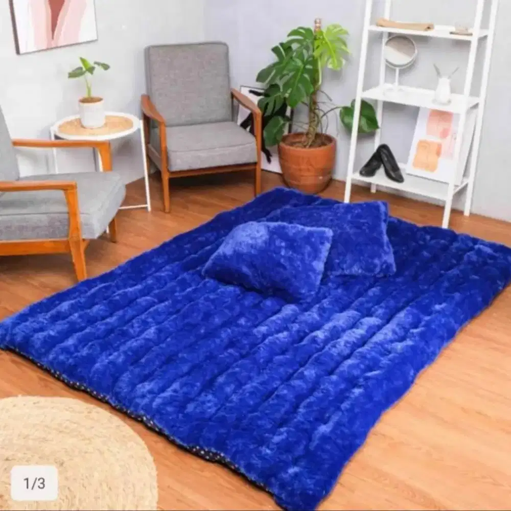 Kasur lantai lipat bulu free 2 bantal