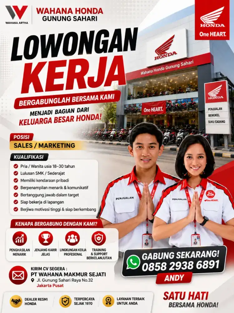 Lowongan Kerja Sales Motor HONDA