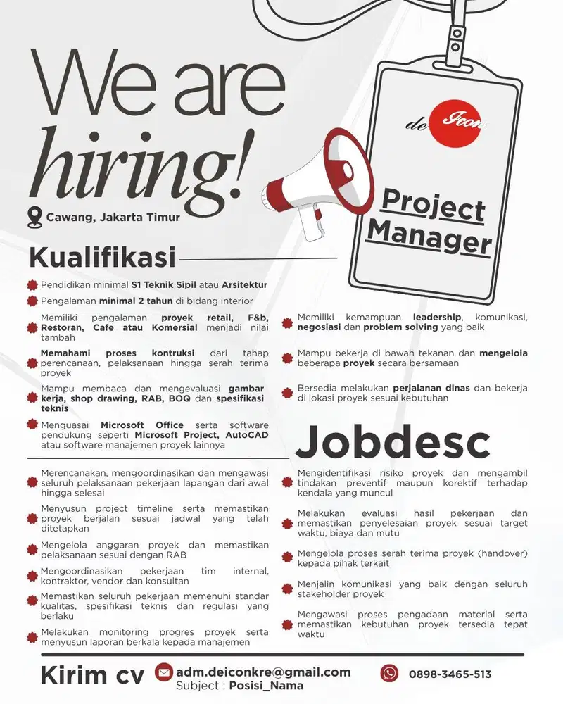Lowongan Project Manager Interior