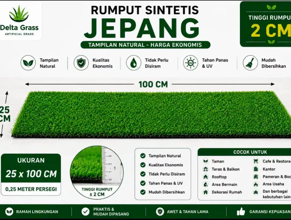 Rumput Sintetis Jepang Biasa 2CM Ukuran 25x100 CM | Artificial Grass N