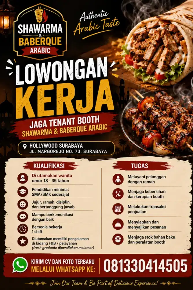 Di butuhkan penjaga tenant both di Hollywood surabaya, jl magerjo no73