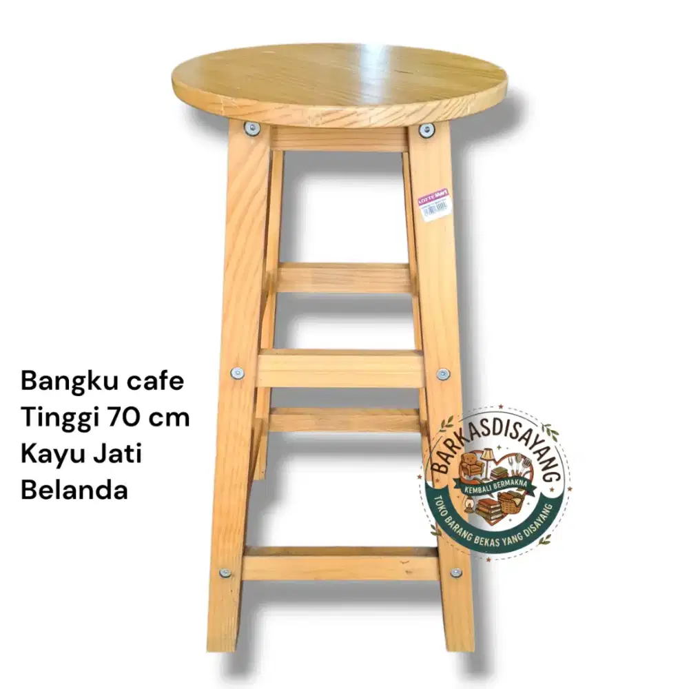 JUAL MURAH BANGKU CAFE BANGKU TANGGA KAYU JATI BELANDA TINGGI 70CM