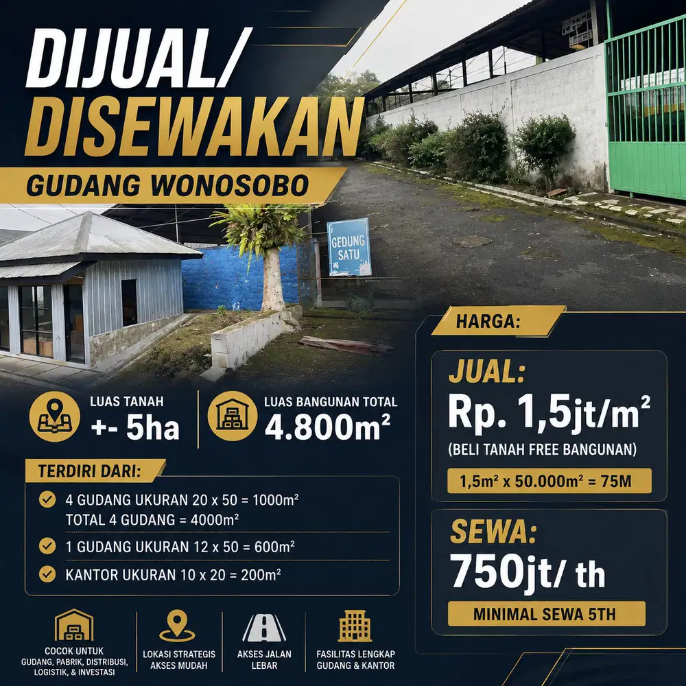 DIJUAL GUDANG WONOSOBO MURAH LUAS UNTUNG 5HEKTAR