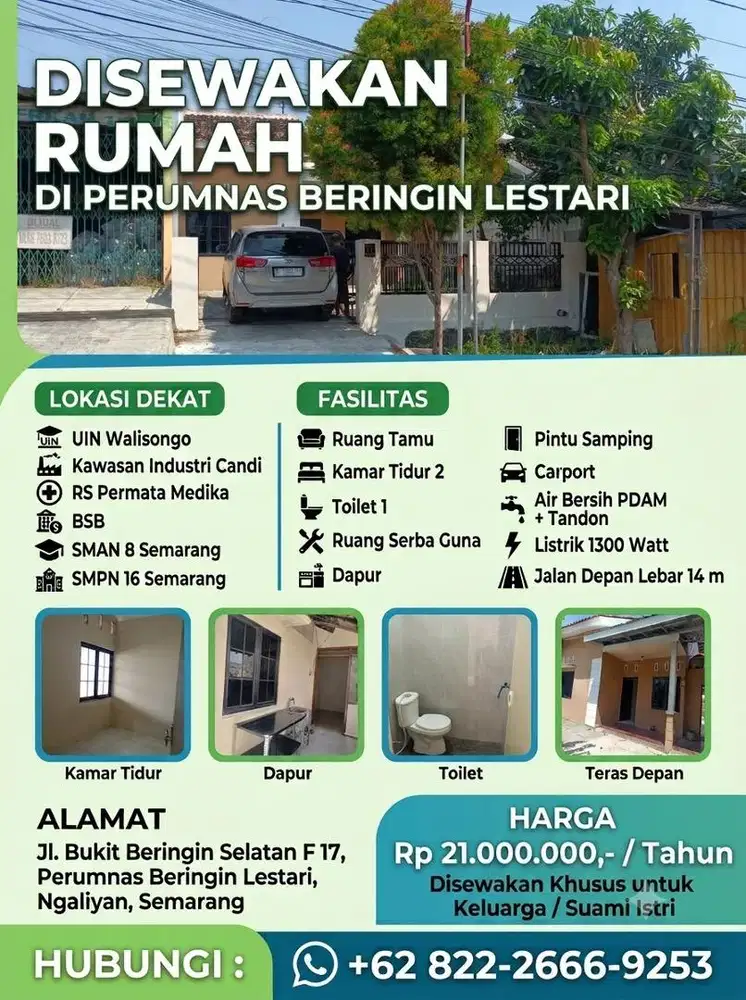 Disewakan Rumah 2KT Beringin Lestari Ngaliyan