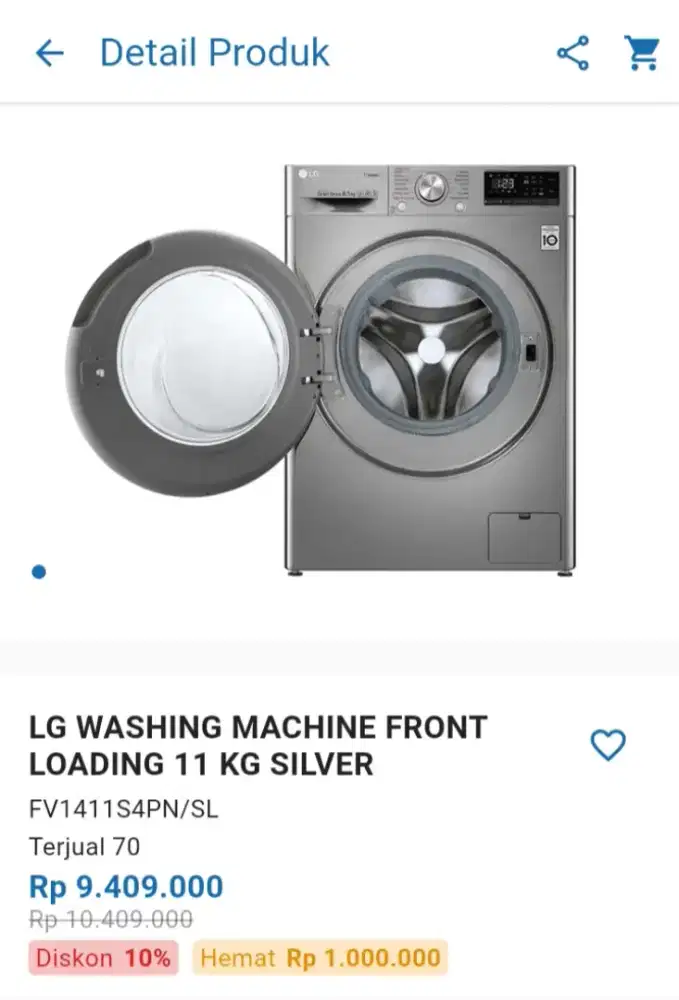 CICILAN LG WASHING MACHINE FRONT LOADING 11 KG