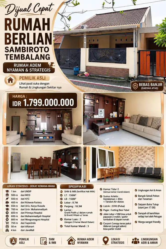 DIJUAL RUMAH TEMBALANG DIBAWAH HARGA PASAR CEPAT SEGERA