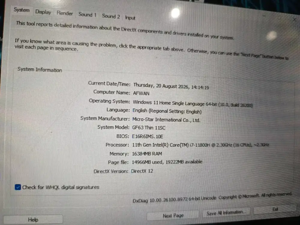 Jual santai msi GF63 thin gen 11