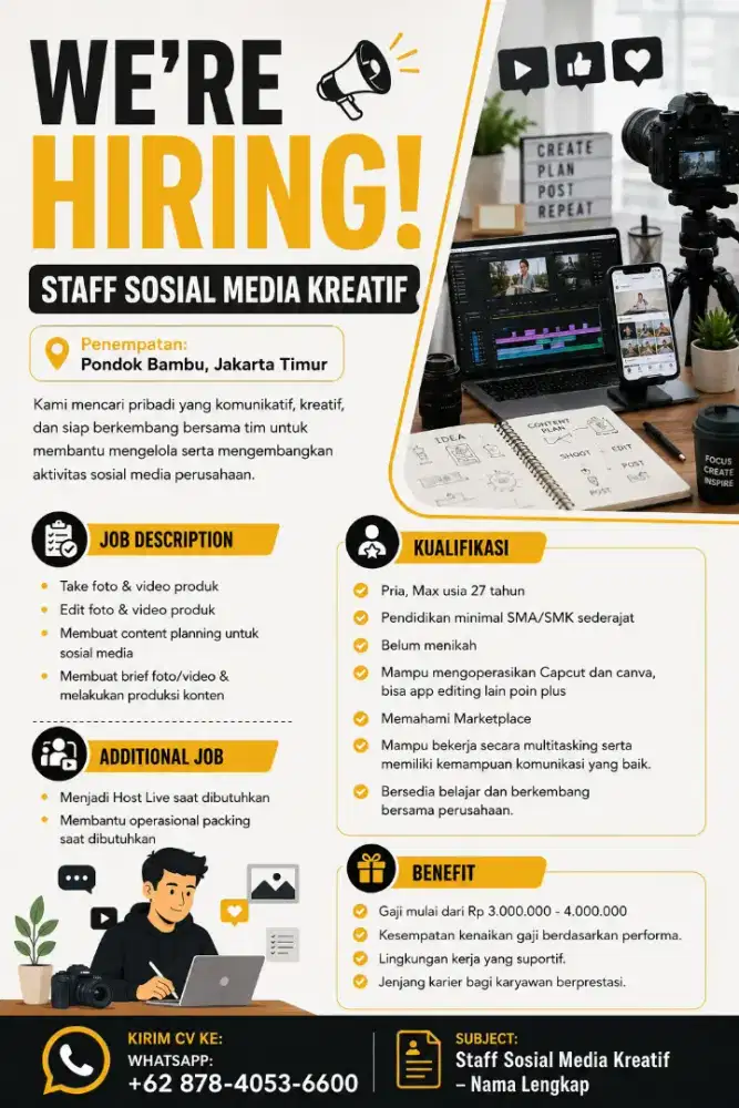 DICARI STAFF SOSIAL MEDIA KREATIF