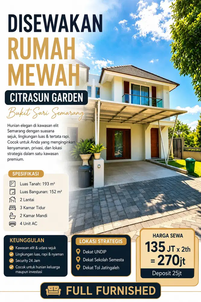 DISEWAKAN CITRASUN GARDEN MEWAH BSB CITY 2LT/193m CEPAT SEGERA