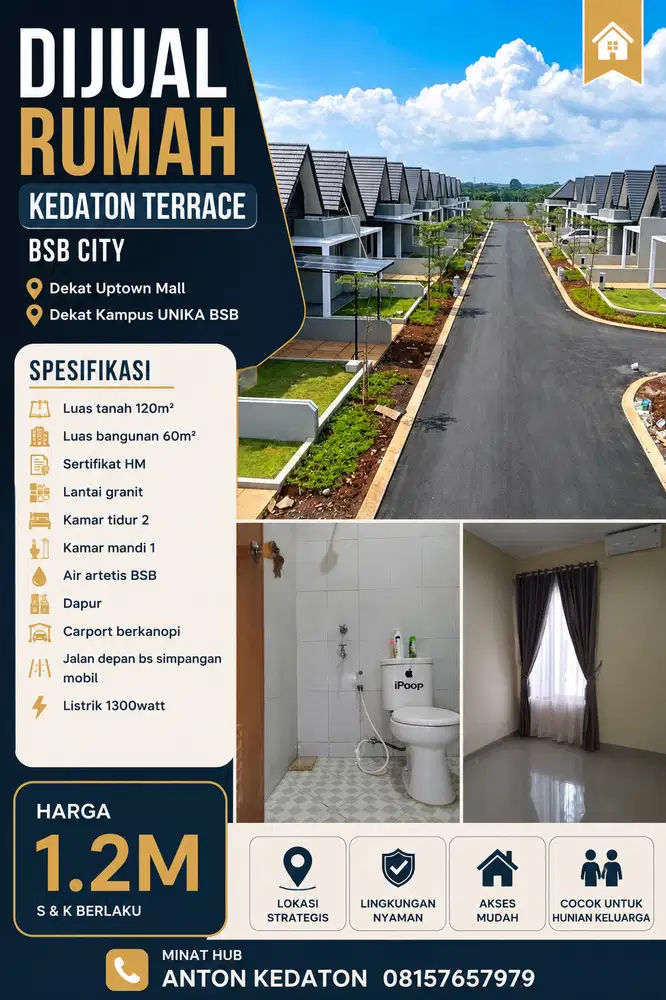 DIJUAL KEDATON TERRACE MURAH 2LT/120m CEPAT SEGERA STRATEGIS